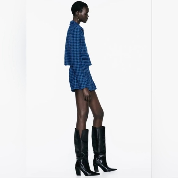 Zara Blue Houndstooth Box Pleat Skort Skirt Nwt Size XS - Picture 15 of 16